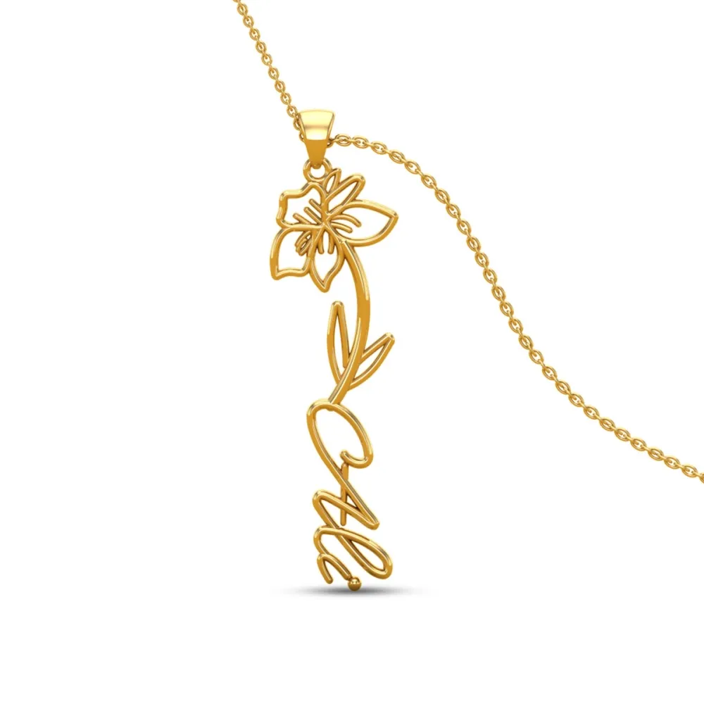 Ali Name Gold Pendant | March Birth Flower Ali Name Gold Pendant | March Birth Flower