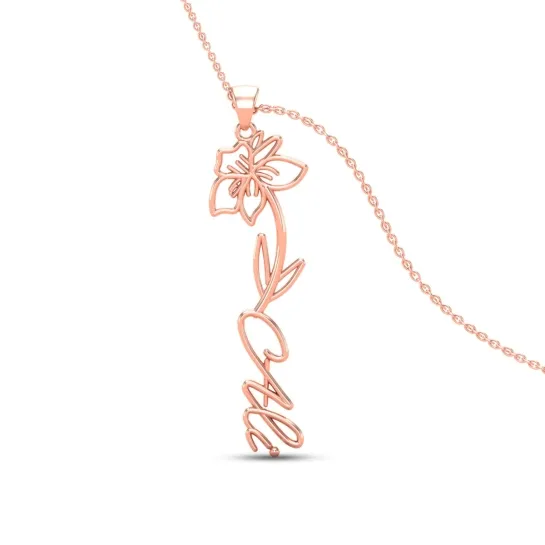 Ali Name Gold Pendant | March Birth Flower Ali Name Gold Pendant | March Birth Flower