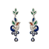 925 Sterling Silver Peacock Earrings with Meena