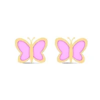 Butterfly 18k Yellow Gold Stud Earrings for Kids and Teen Girls