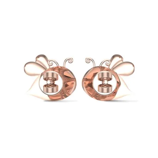 18k Honey Bee Rose Gold Stud Earrings for Kids and Teen Girls