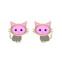 Kitten 18k Yellow Gold Stud Earrings for Kids and Teen Girls