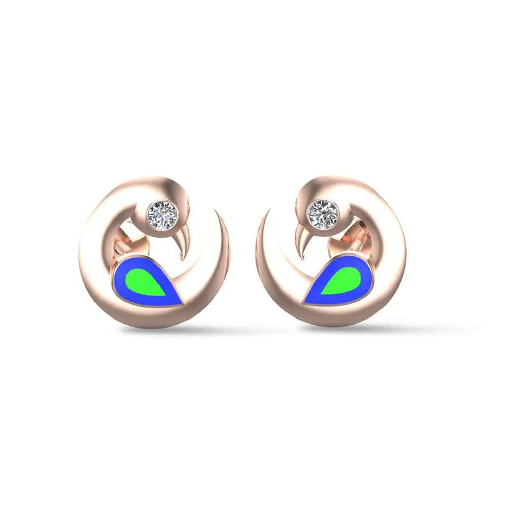 Yellow Gold Peacock 18k Stud Earrings for Kids and girls Yellow Gold Peacock 18k Stud Earrings for Kids and girls