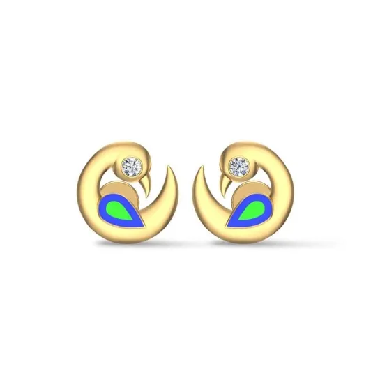 Yellow Gold Peacock 18k Stud Earrings for Kids and girls Yellow Gold Peacock 18k Stud Earrings for Kids and girls