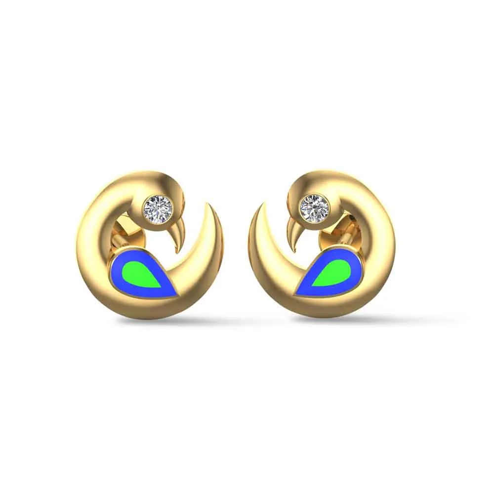 Yellow Gold Peacock 18k Stud Earrings for Kids and girls Yellow Gold Peacock 18k Stud Earrings for Kids and girls