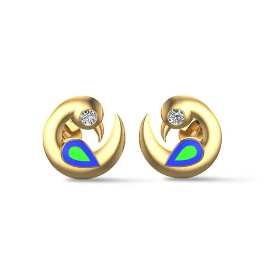Yellow Gold Peacock 18k Stud Earrings for Kids and girls Yellow Gold Peacock 18k Stud Earrings for Kids and girls