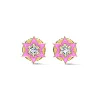 Star 18k Yellow Gold Diamond Stud Earrings for Kids and Teen Girls
